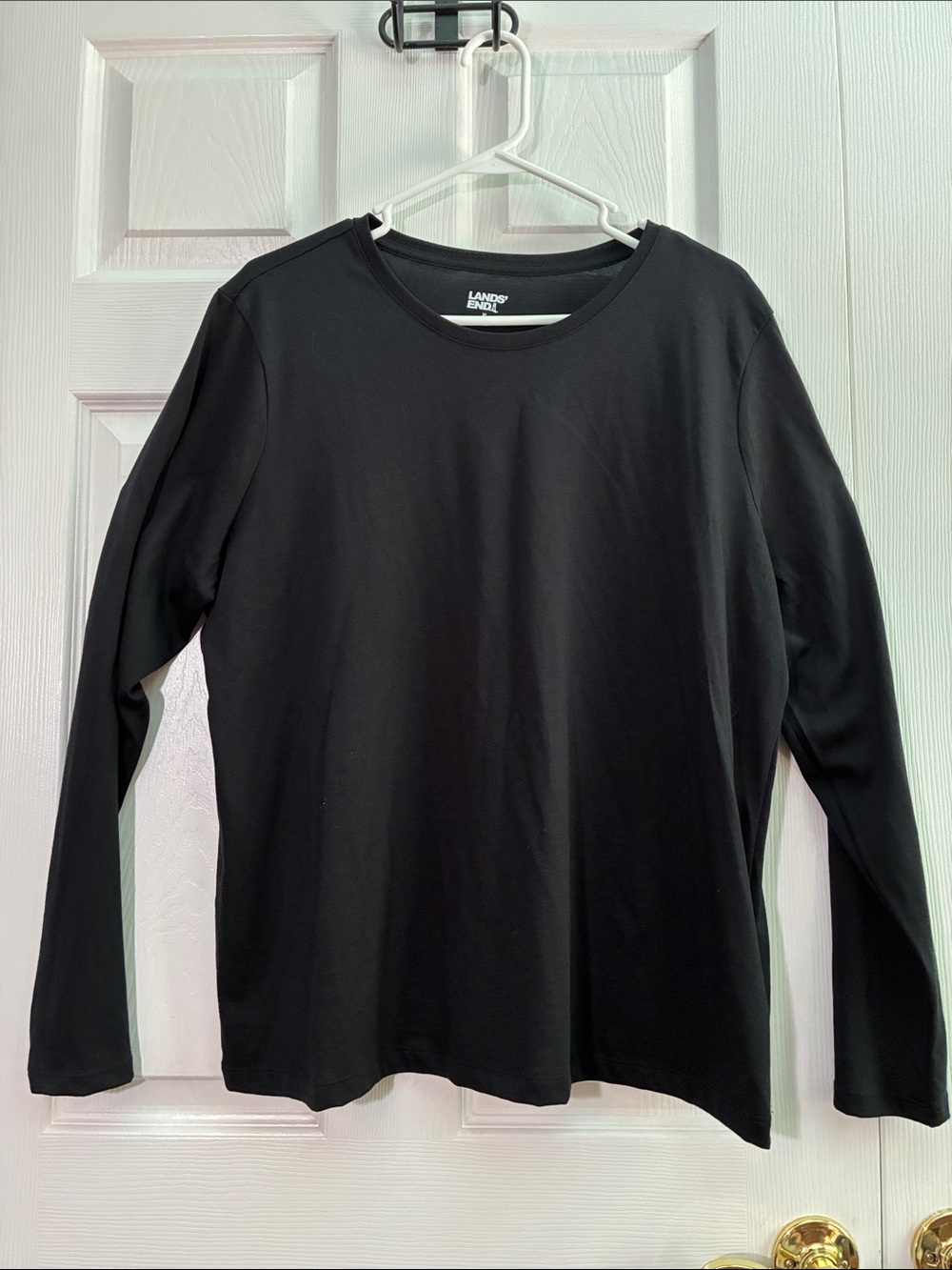 NWT Lands' End XL 💯 Supima Cotton Black Long Sleeve Crewneck pullover Top Women'